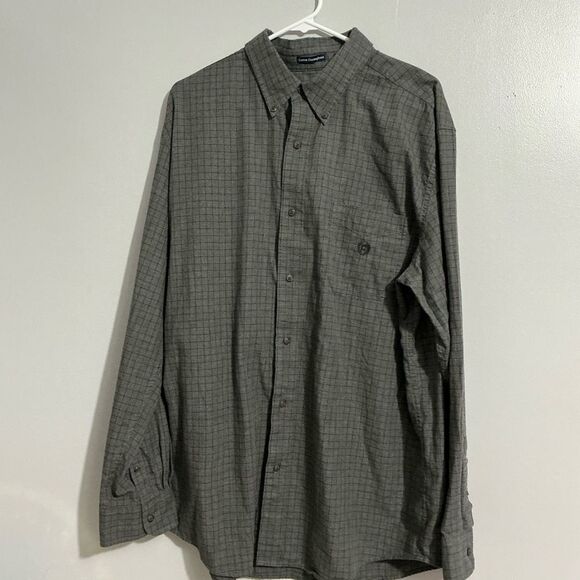 Chaps Gray and black cotton herringbone Long Sleeved Button Up Shirt size XL - Picture 1 of 4